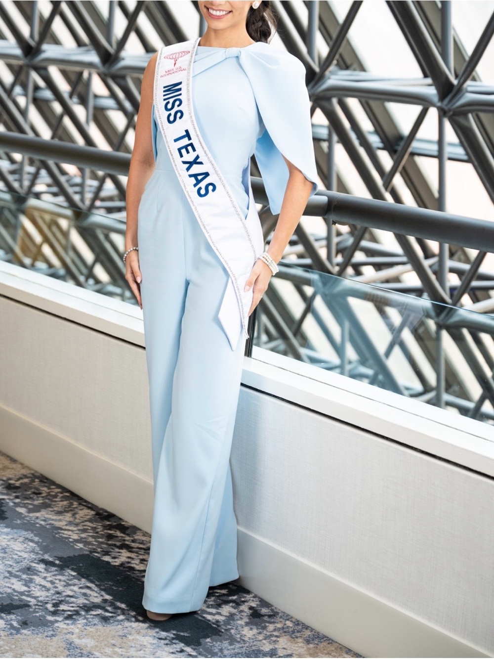 Club L London Pale Blue Cape-Sleeve Wide-Leg Jumpsuit